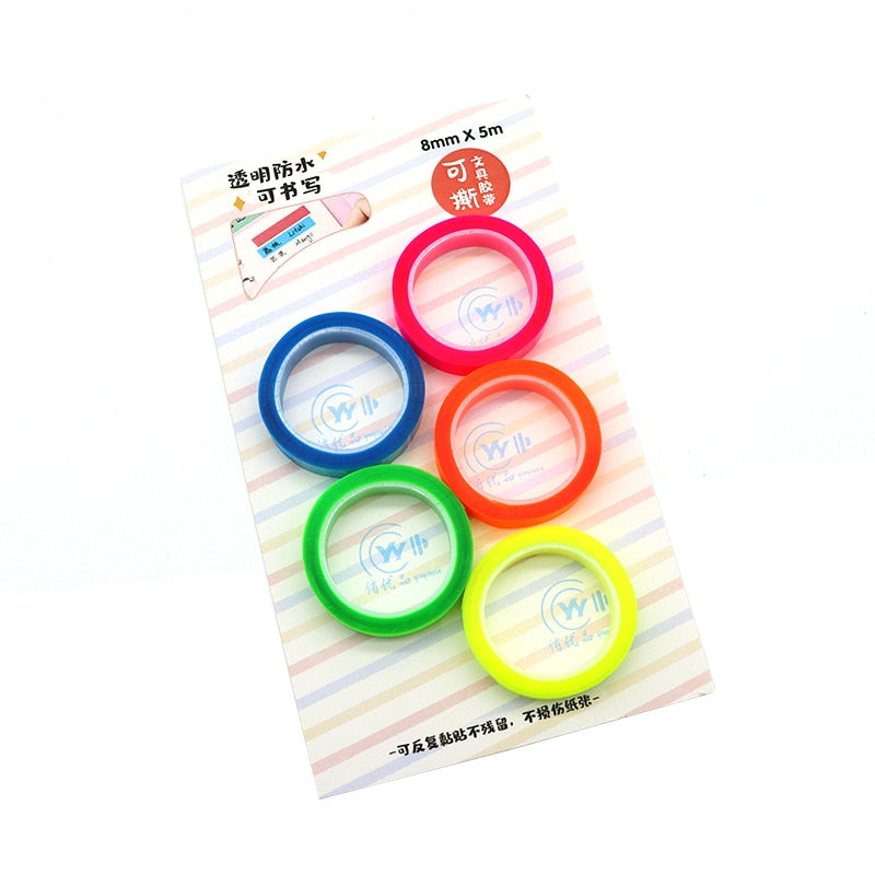 5 Roll 5 Colors Stickers Transparent Fluorescent Index Tabs Flags 5m Sticky Note Stationery Children Gift School Office Supplies