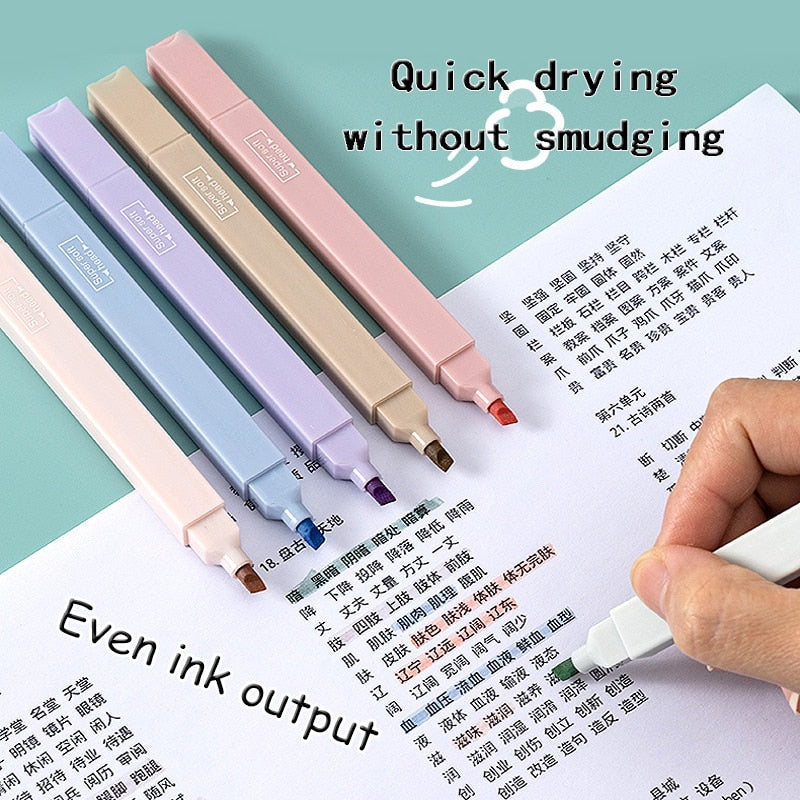 6pcs/set double-headed highlighter kawaii stationery color marker school supplies student marker textbook highlighter