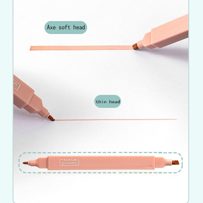 6pcs/set double-headed highlighter kawaii stationery color marker school supplies student marker textbook highlighter