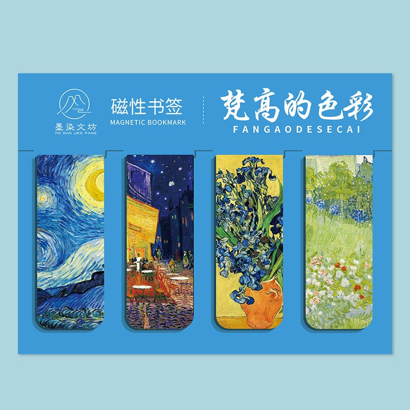 4pcs World famous paintings Magnet Bookmark Retro Van Gogh starry sky Reading Book mark Stationery material School Office Supply