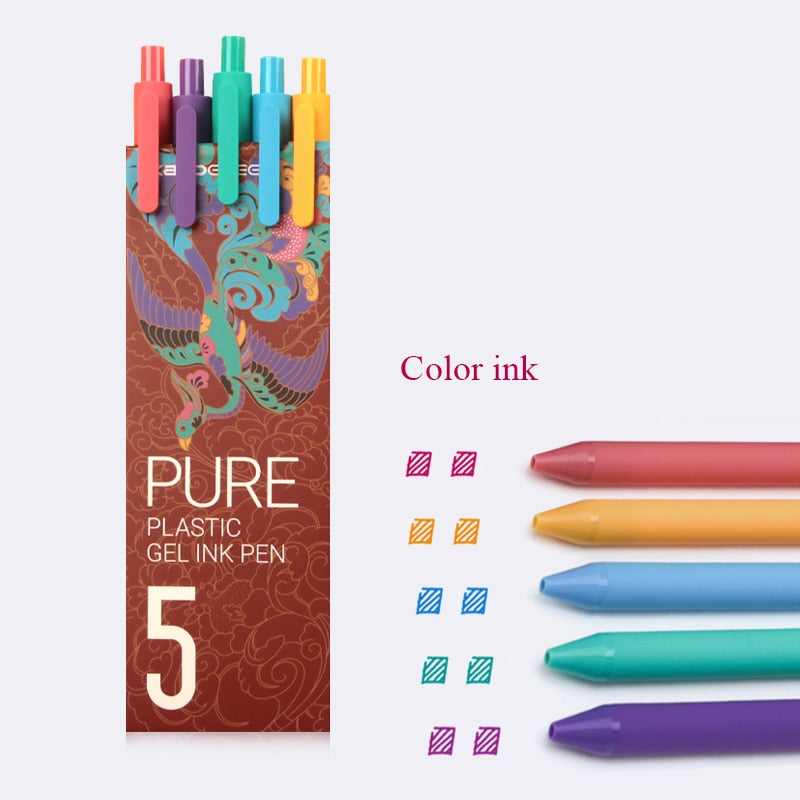 5pcs/box Kaco Retro Dark Colored Gel Pens Retractable 0.5mm Fine Point Dark-red/green/brown/blue Black Pens for Journaling