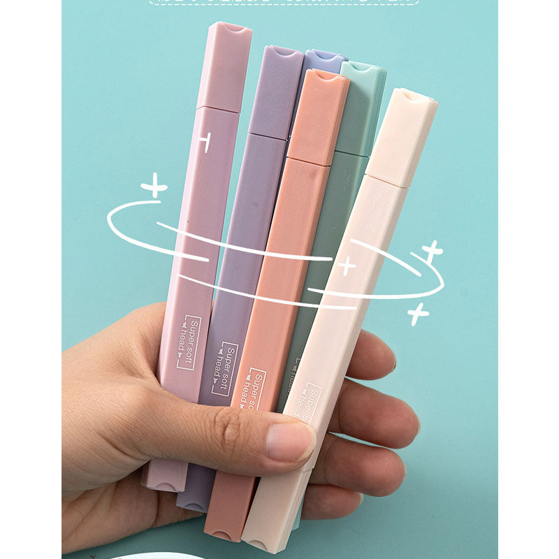 6pcs/set double-headed highlighter kawaii stationery color marker school supplies student marker textbook highlighter