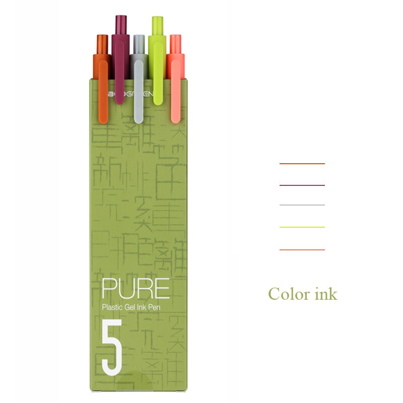 5pcs/box Kaco Retro Dark Colored Gel Pens Retractable 0.5mm Fine Point Dark-red/green/brown/blue Black Pens for Journaling