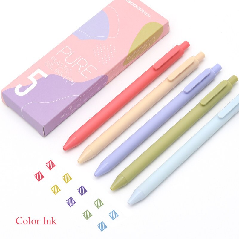 5pcs/box Kaco Retro Dark Colored Gel Pens Retractable 0.5mm Fine Point Dark-red/green/brown/blue Black Pens for Journaling