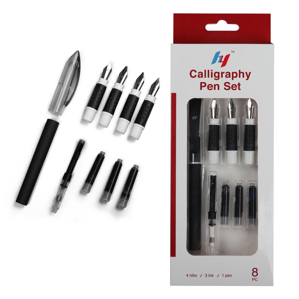New 4 Nib Calligraphy Fountain Pen Extend Holder with 3Pcs Ink for Writing Pens Cartridge Gift Box Office Stationery Supplies