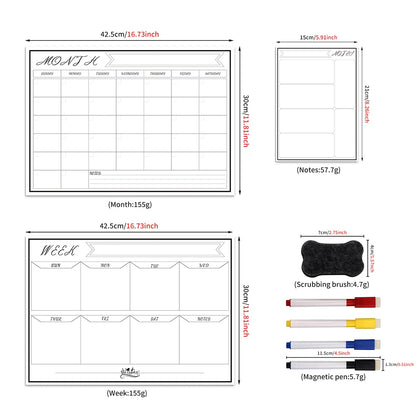 Magnetic Dry Erase Monthly Calendar Set-Magnetic White Board Weekly Planner & Grocery List Organizer for Kitchen Refrigerator