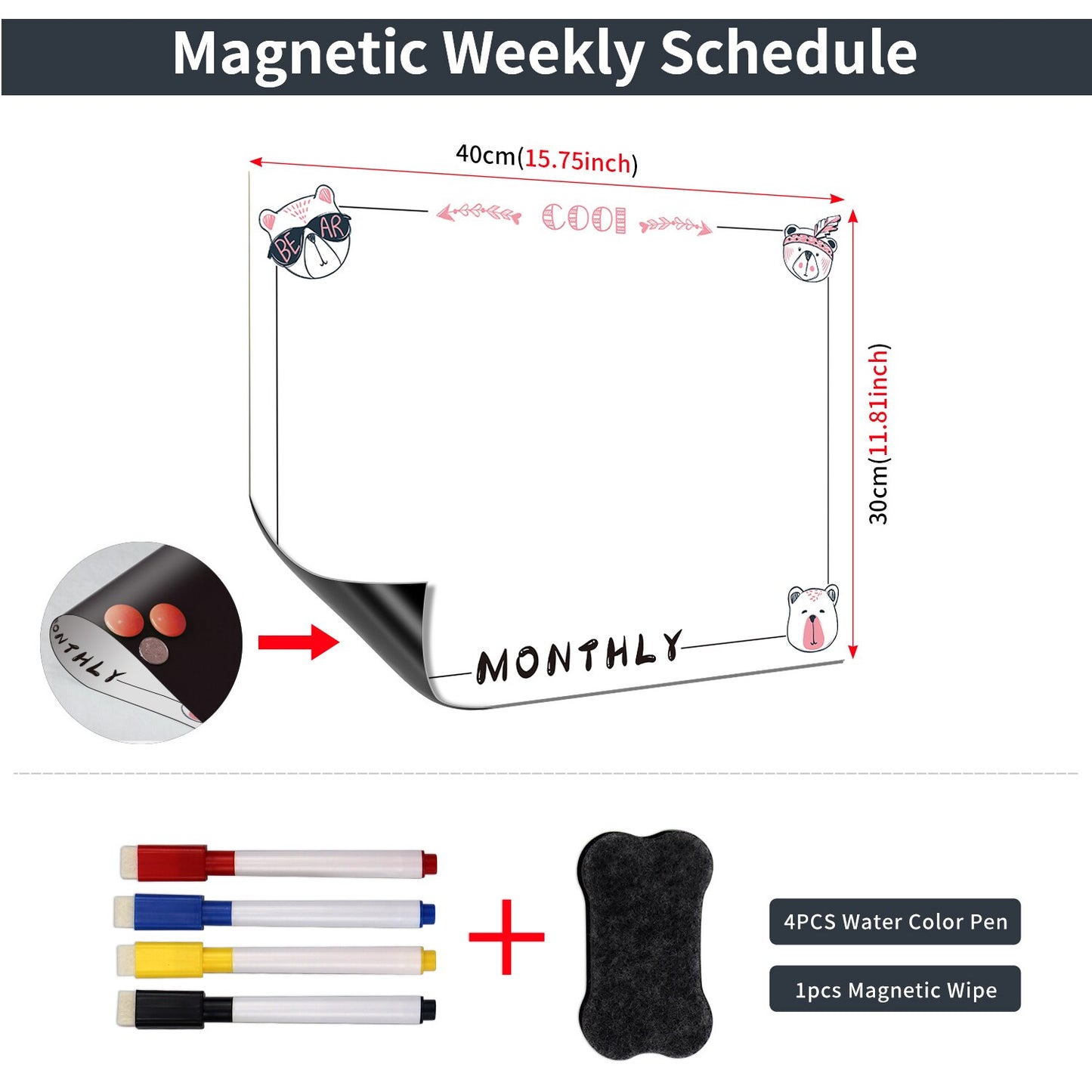 Magnetic Dry Erase Monthly Calendar Set-Magnetic White Board Weekly Planner & Grocery List Organizer for Kitchen Refrigerator