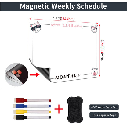 Magnetic Dry Erase Monthly Calendar Set-Magnetic White Board Weekly Planner & Grocery List Organizer for Kitchen Refrigerator