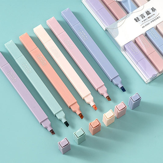 6pcs/set double-headed highlighter kawaii stationery color marker school supplies student marker textbook highlighter