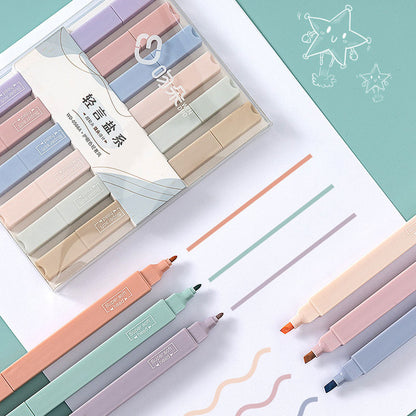 6pcs/set double-headed highlighter kawaii stationery color marker school supplies student marker textbook highlighter