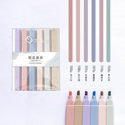 6pcs/set double-headed highlighter kawaii stationery color marker school supplies student marker textbook highlighter