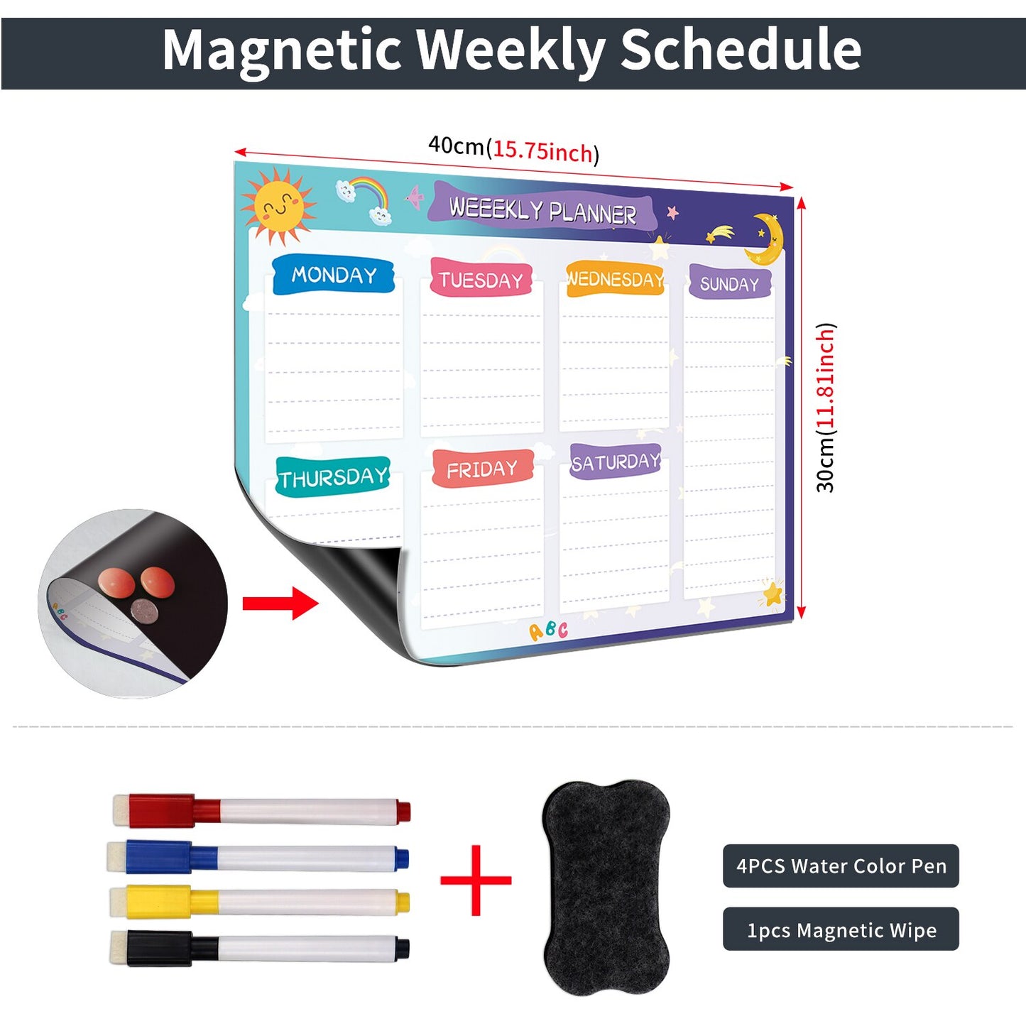 Magnetic Dry Erase Monthly Calendar Set-Magnetic White Board Weekly Planner & Grocery List Organizer for Kitchen Refrigerator