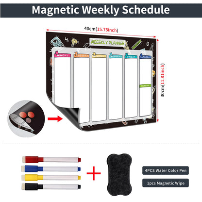 Magnetic Dry Erase Monthly Calendar Set-Magnetic White Board Weekly Planner & Grocery List Organizer for Kitchen Refrigerator