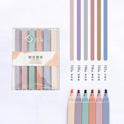 6pcs/set double-headed highlighter kawaii stationery color marker school supplies student marker textbook highlighter