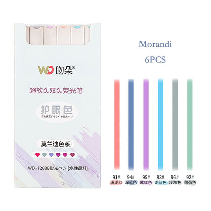 6pcs/set double-headed highlighter kawaii stationery color marker school supplies student marker textbook highlighter