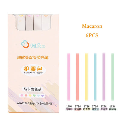 6pcs/set double-headed highlighter kawaii stationery color marker school supplies student marker textbook highlighter