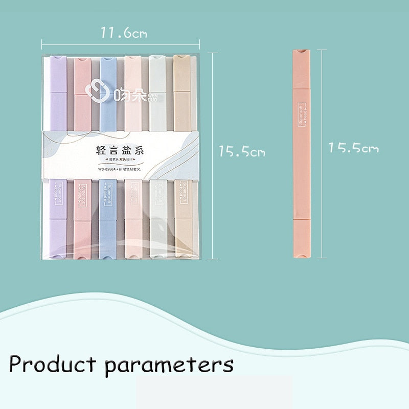6pcs/set double-headed highlighter kawaii stationery color marker school supplies student marker textbook highlighter
