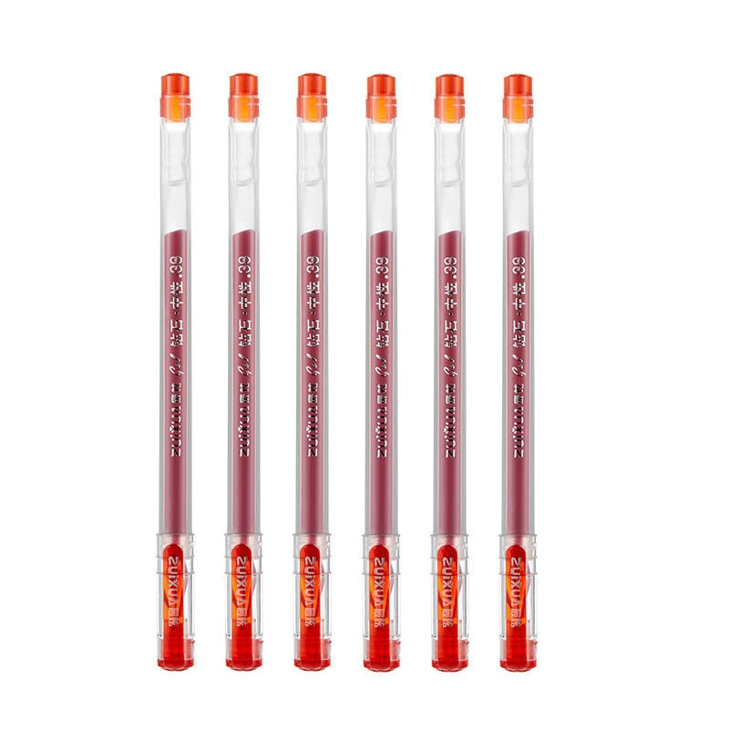 6 Pcs/Set 0.38mm Large-capacity Ink Diamond Tip Gel Pen Black/Blue/Red Refill Exam Signing Writing School Office Supplies