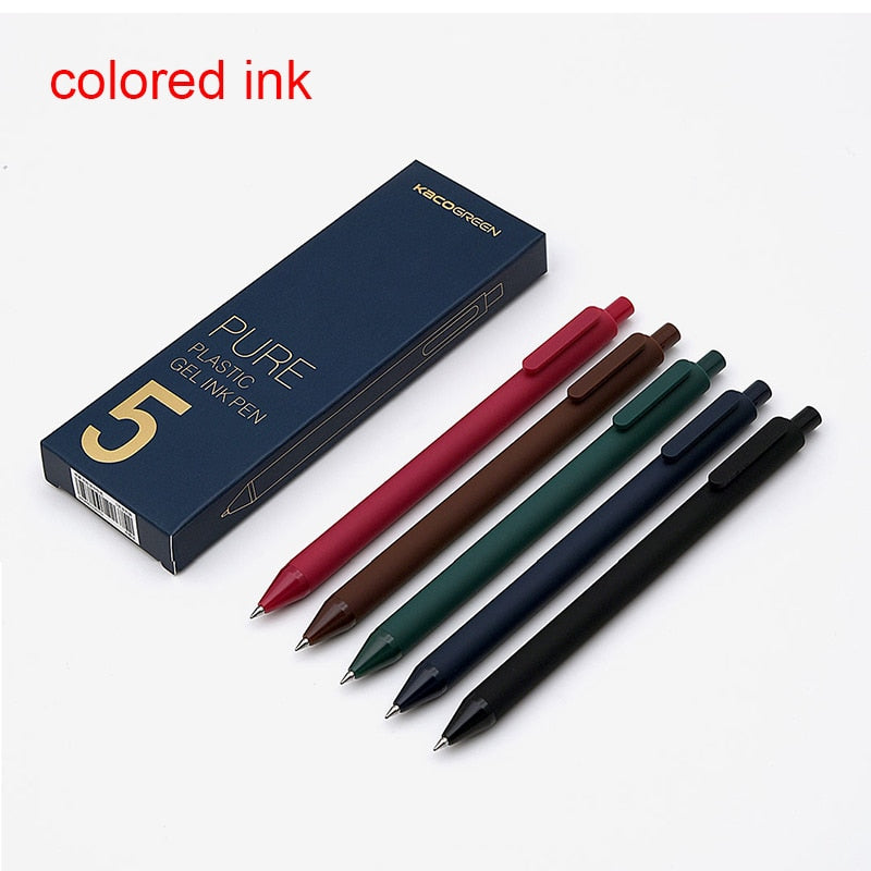 5pcs/box Kaco Retro Dark Colored Gel Pens Retractable 0.5mm Fine Point Dark-red/green/brown/blue Black Pens for Journaling