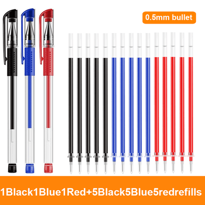 25PCS Gel pen Set Neutral Pen smooth writing fastdry 0.5mm Black blue red color Replacable refill school Stationery Supplies
