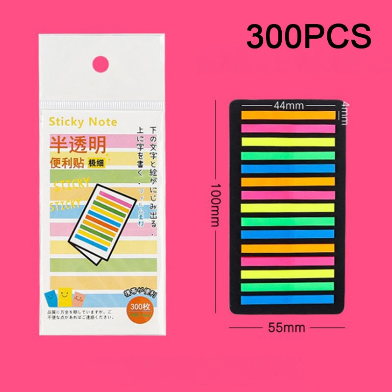 160/300Pcs Color Stickers Transparent Fluorescent Index Tabs Flags Sticky Note Stationery Children Gifts School Office Supplies