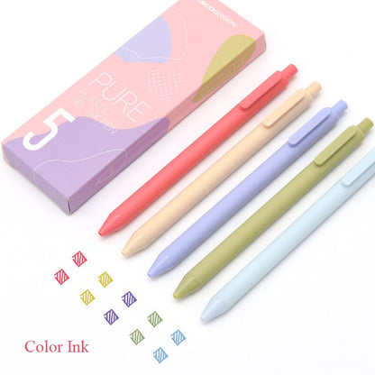 5pcs/box Kaco Retro Dark Colored Gel Pens Retractable 0.5mm Fine Point Dark-red/green/brown/blue Black Pens for Journaling