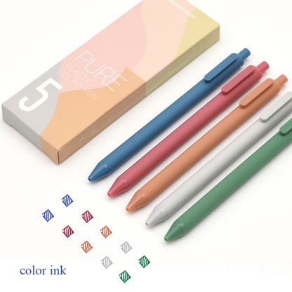 5pcs/box Kaco Retro Dark Colored Gel Pens Retractable 0.5mm Fine Point Dark-red/green/brown/blue Black Pens for Journaling